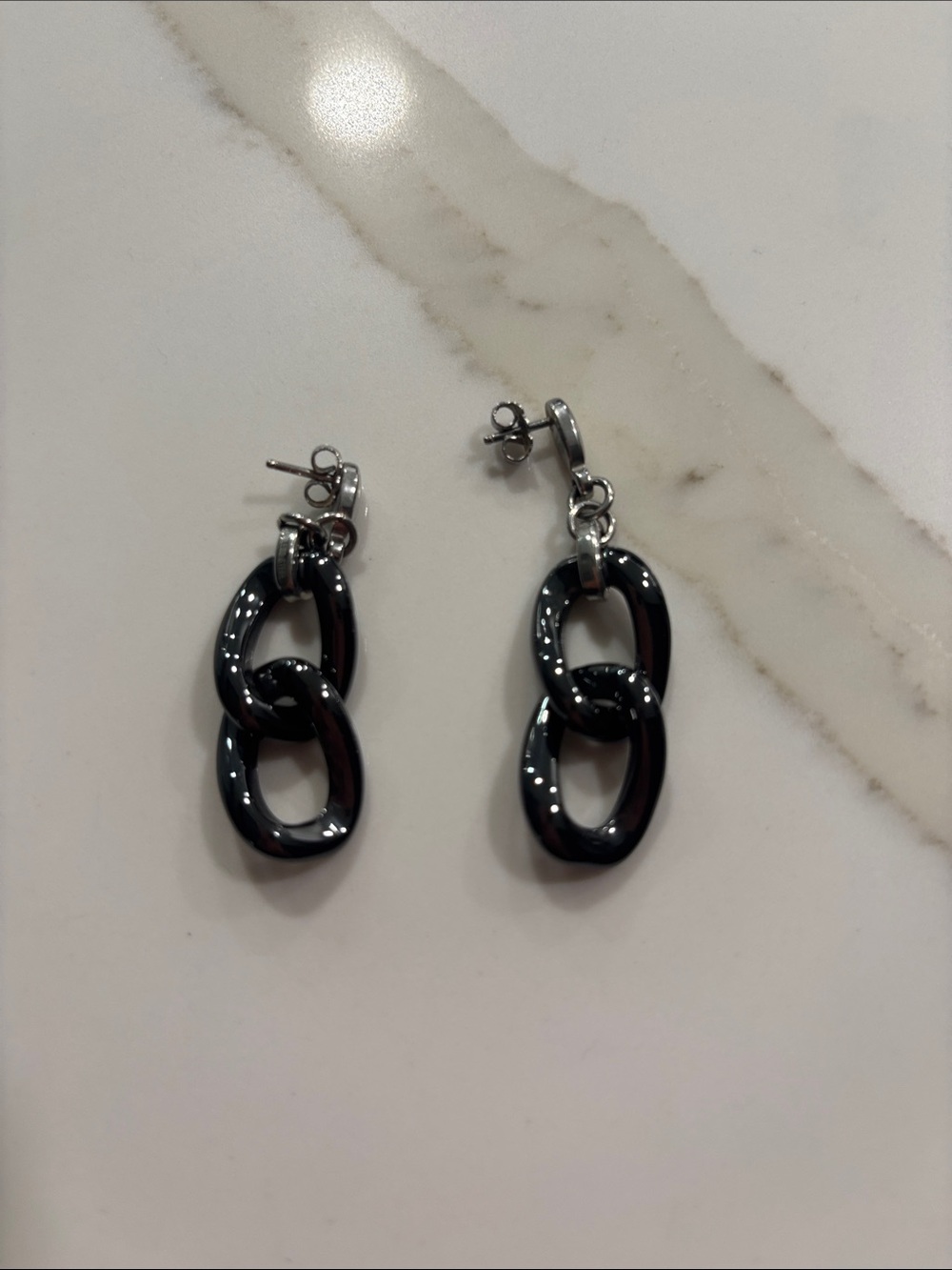 Black Double Link Drop Earrings - Women Jewelry
